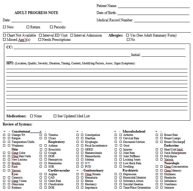adult progress notes template