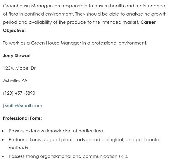 agriculture resume sample