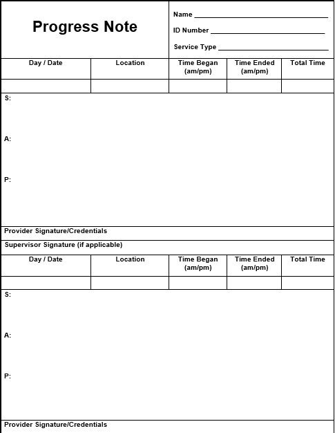 blank progress notes template