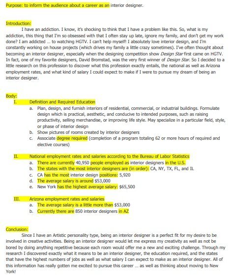 career research informative speech outline example