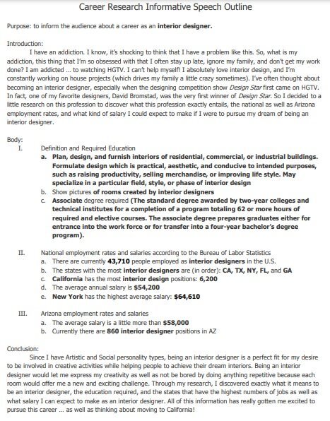 career research informative speech outline template