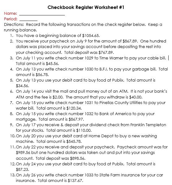 checkbook register worksheet