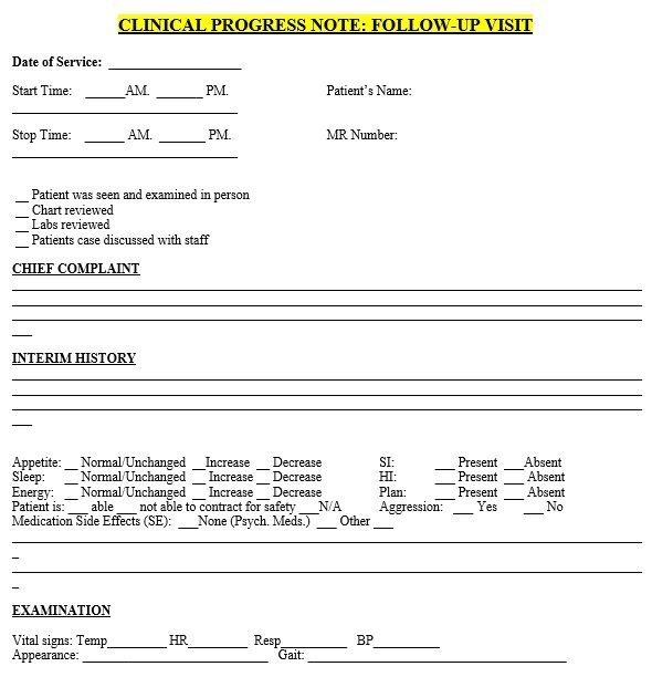 clinical progress notes sample