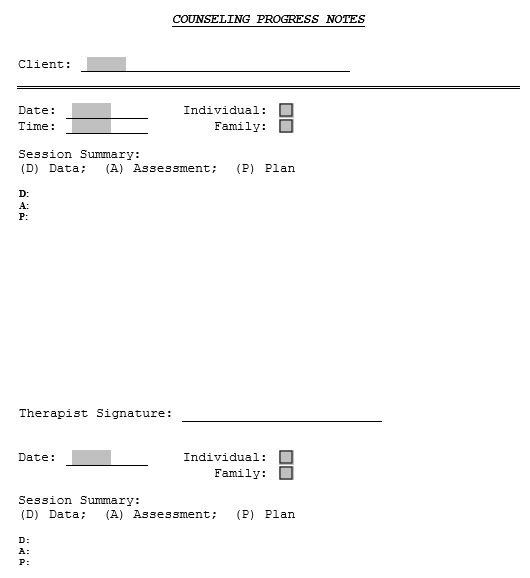 counseling progress note template