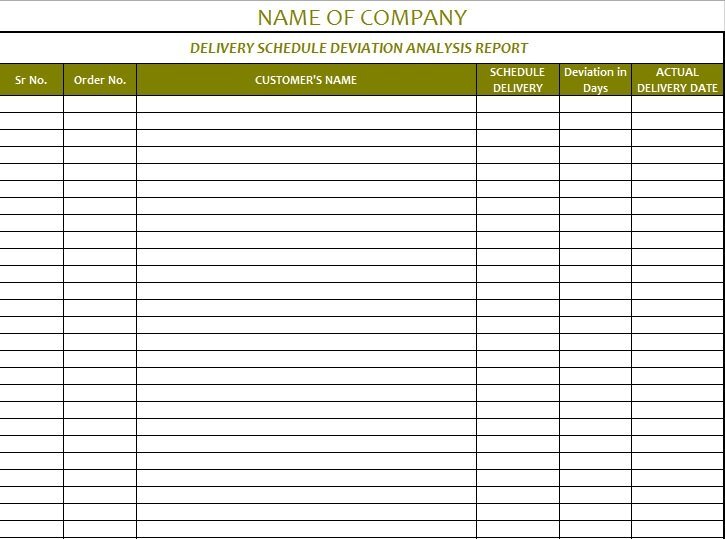 delivery schedule deviation analysis report template