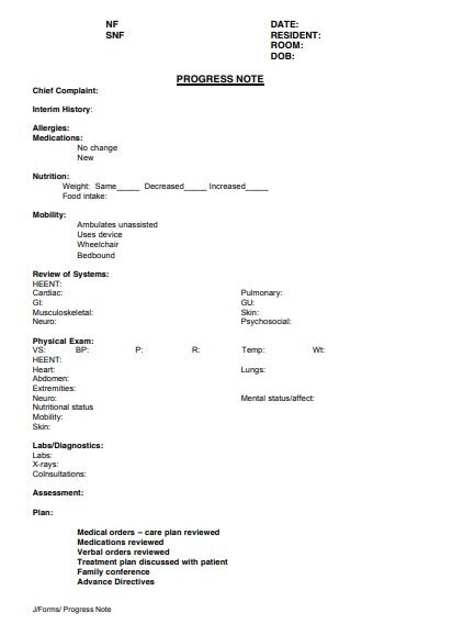 doctor progress note template