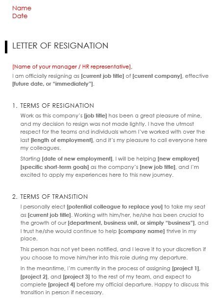 executive letter of resignation