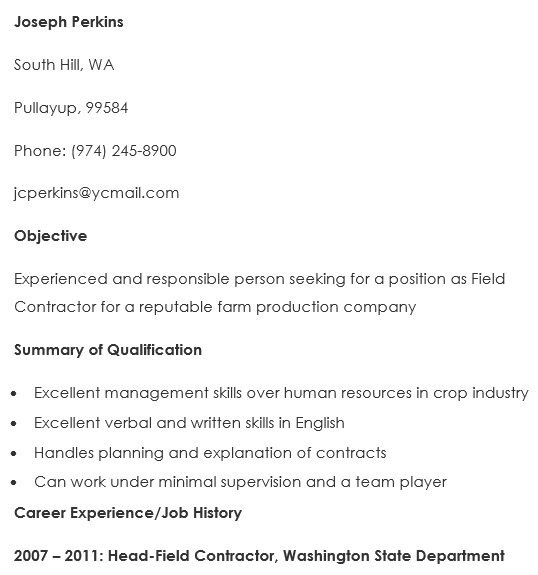 free agriculture resume template 3