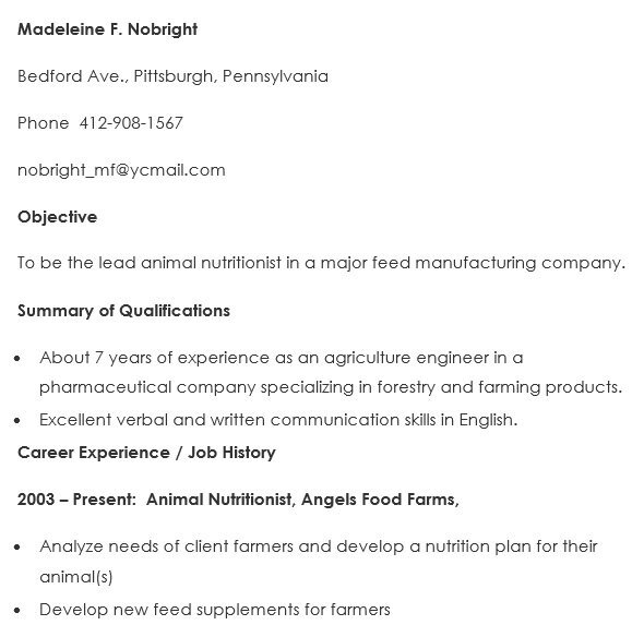 free agriculture resume template 9