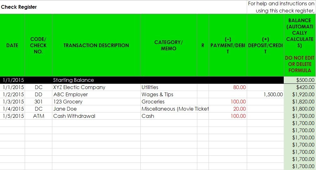 free checkbook register template 9