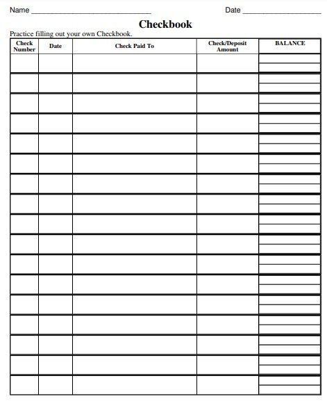 free checkbook register template