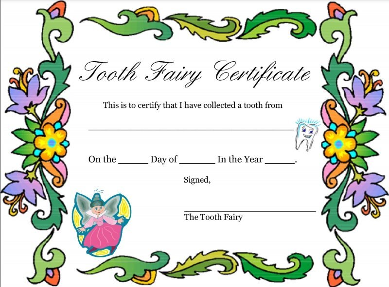 free printable tooth fairy certificate