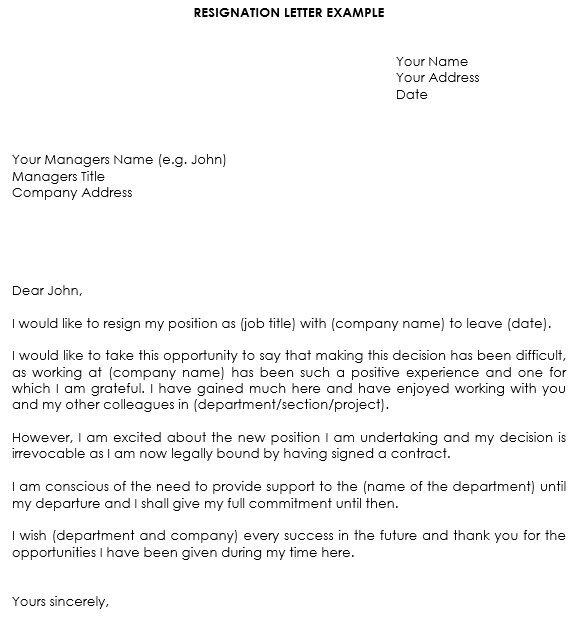 free resignation letter example