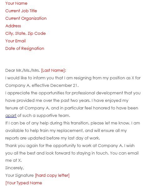 free resignation letter template