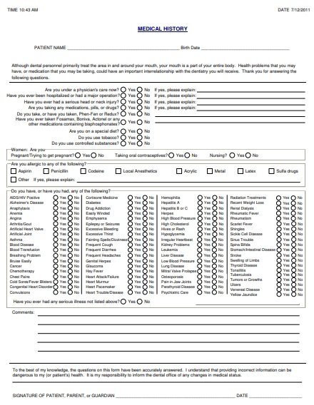 general medical history form
