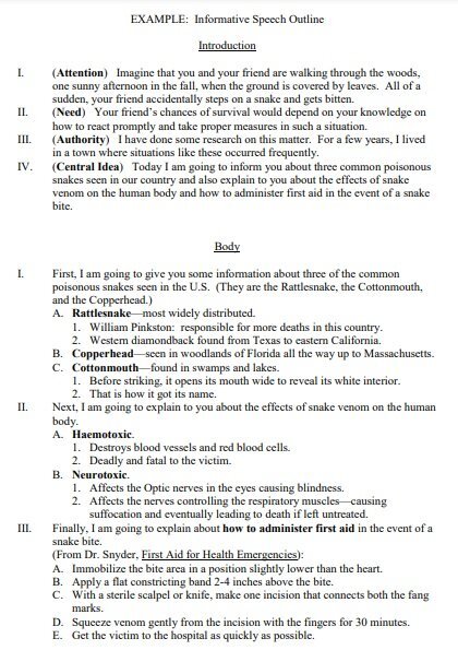informative speech outline example