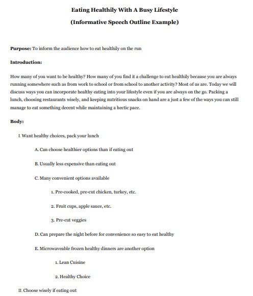 informative speech outline for eating healthy with a busy lifestyle