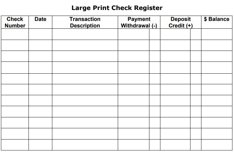 large print check register template