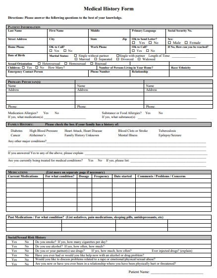 medical health history form