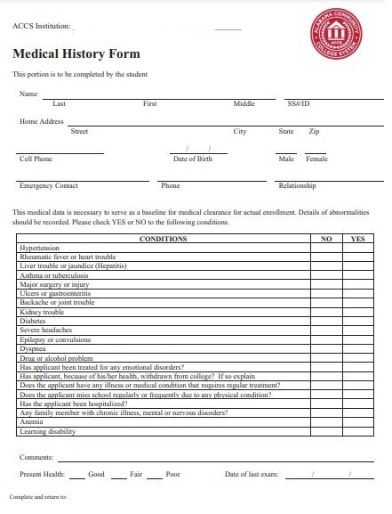 medical history form 1