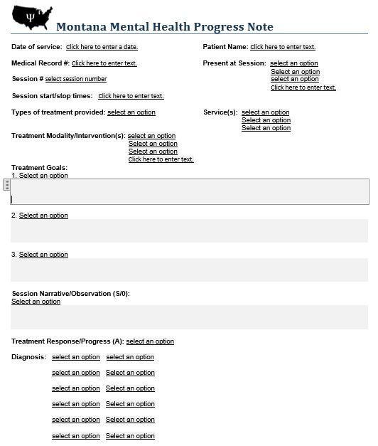 montana mental health progress note template