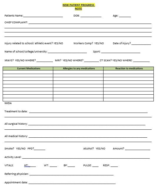 new patient progress note template