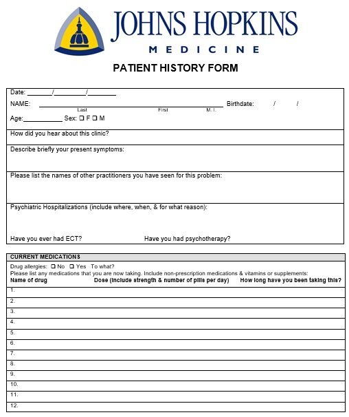 patient medical history form