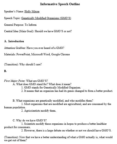 printable informative speech outline template