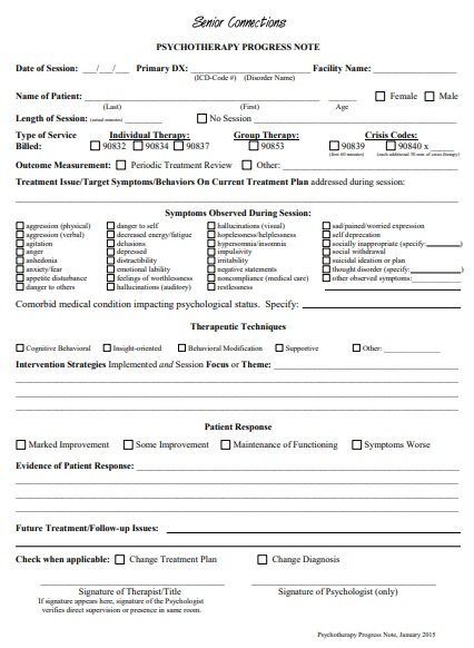psychotherapy progress note template