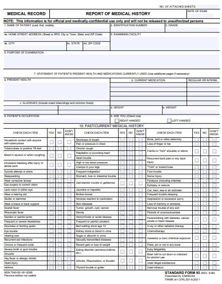 report of medical history form