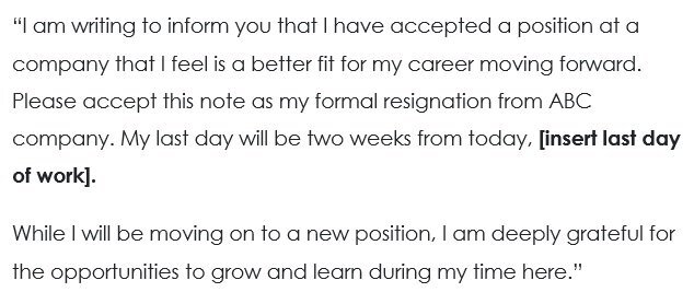 resignation letter due to better opportunity