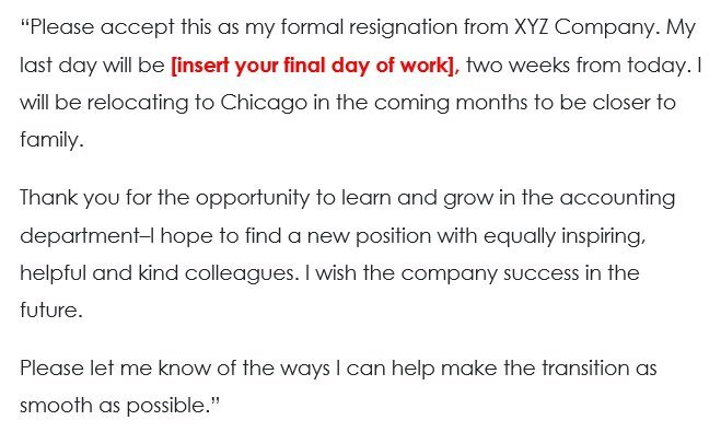 resignation letter due to relocation