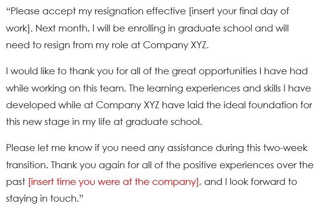 resignation letter due to returning to school