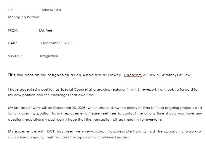 resignation letter format for company change