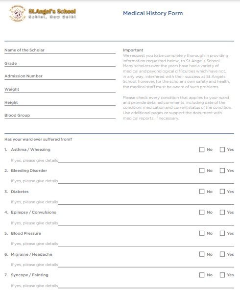 simple medical history form