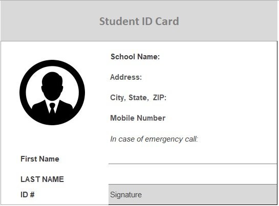 student id card format in excel