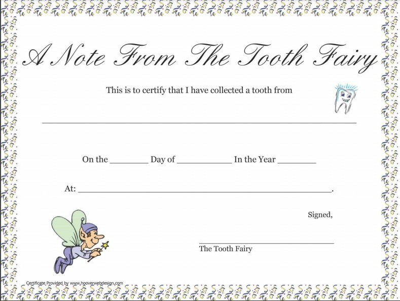 tooth fairy certificate template pdf