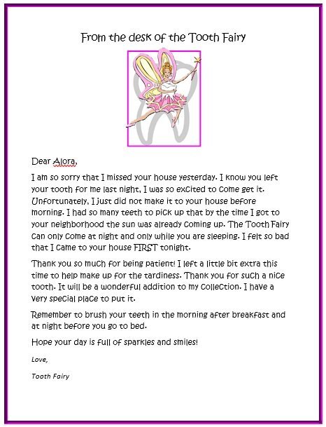tooth fairy letter template free