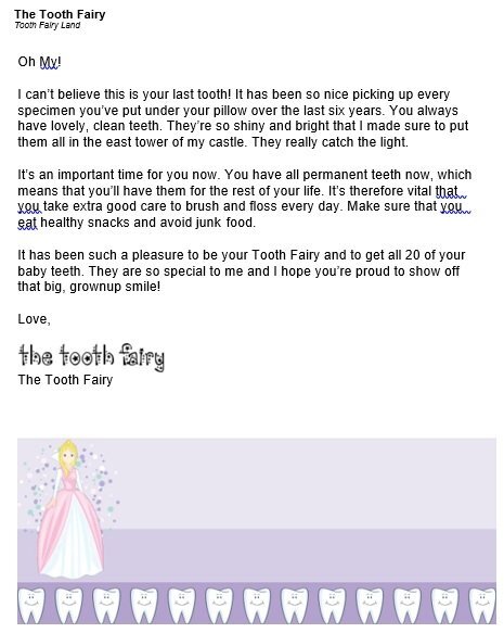 tooth fairy letter template