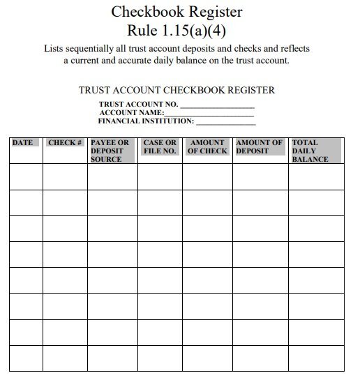 trust account checkbook register template