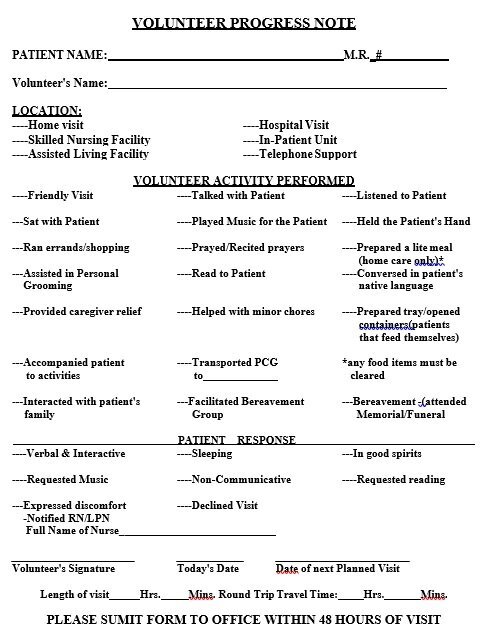 volunteer progress note template