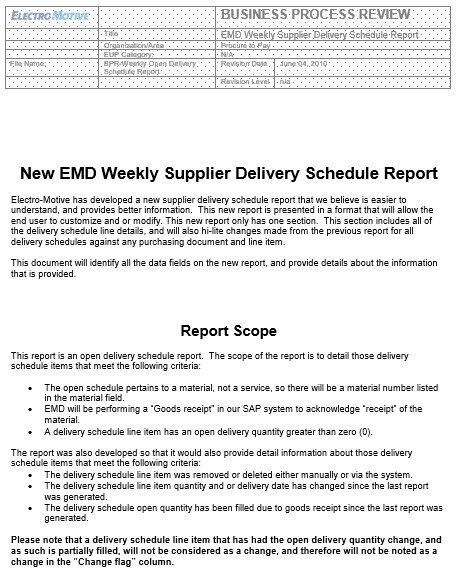 weekly open delivery schedule report template