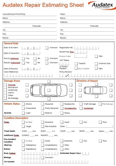 audatex repair estimate sheet