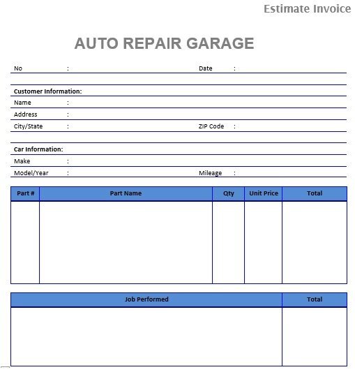 auto repair garage invoice template