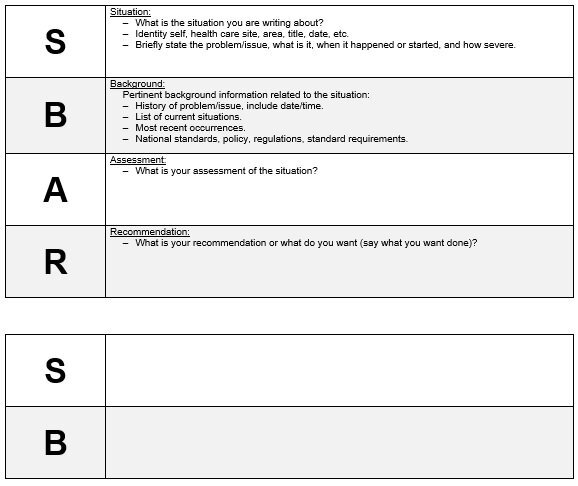 blank SBAR template