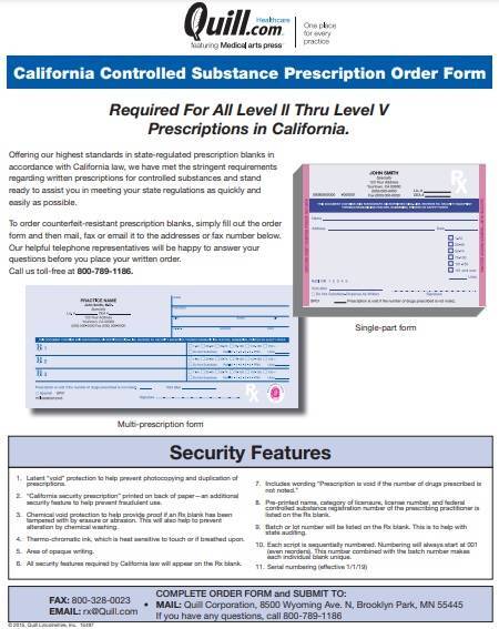 california controlled substance prescription order form