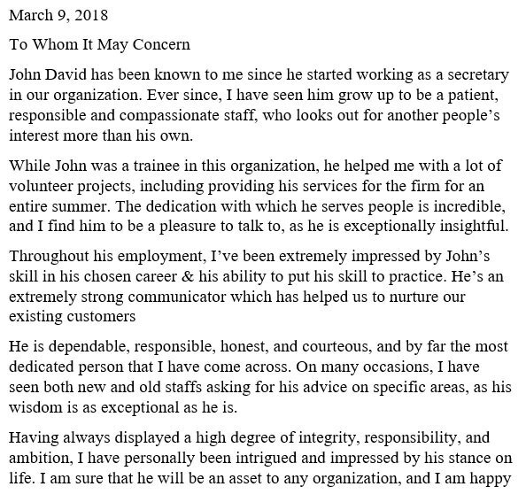 character reference letter for coworker