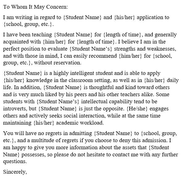 character reference letter for student