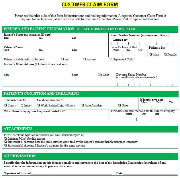 customer claim form