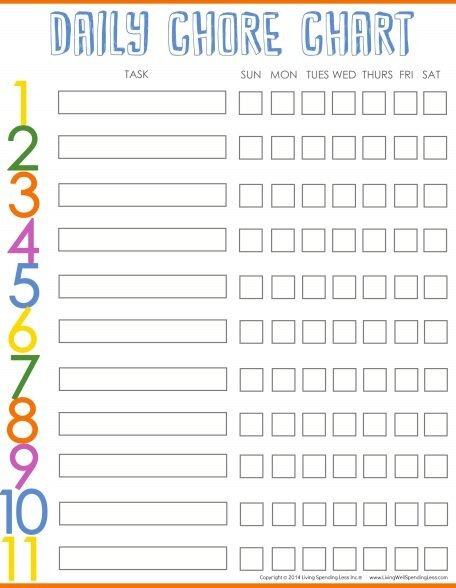 daily family chore chart template